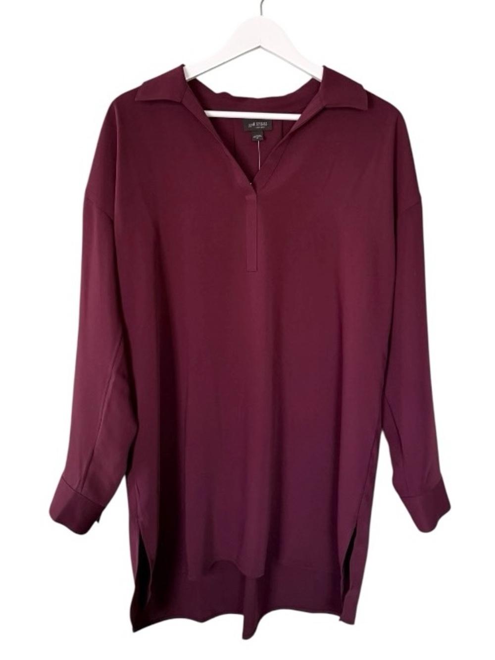 NWT J. Jill Wearever Easy Care Long Sleeve‎ Collared Blouse Burgundy Size Medium